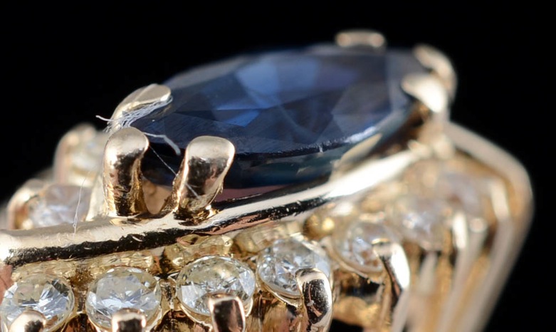 14K Yellow Gold Blue Sapphire and Diamond Ring