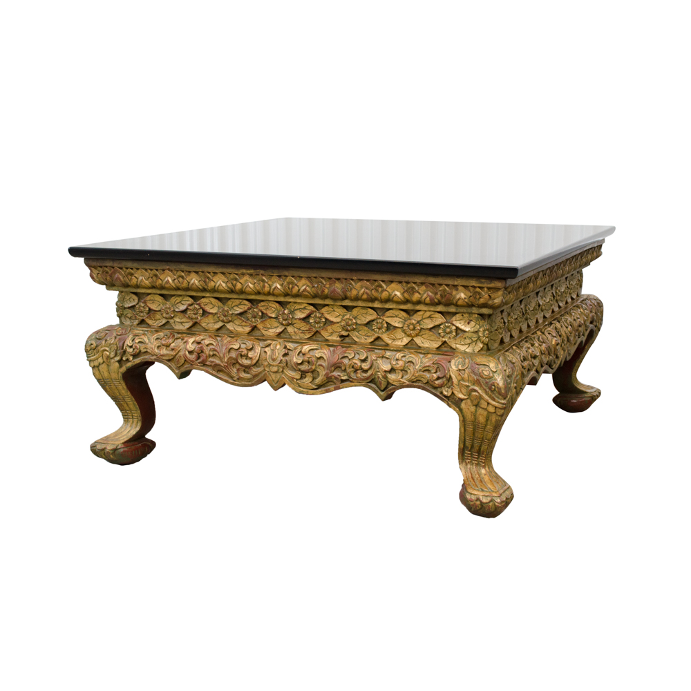 Anglo-Indian Carved Coffee Table with Painted Top