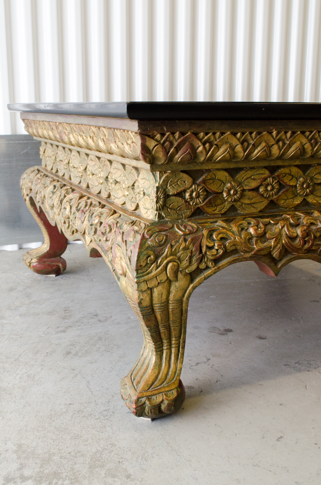 Anglo-Indian Carved Coffee Table with Painted Top