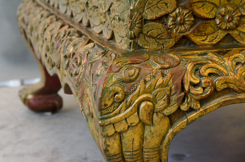 Anglo-Indian Carved Coffee Table with Painted Top