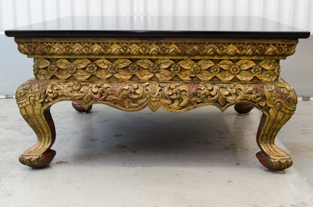Anglo-Indian Carved Coffee Table with Painted Top