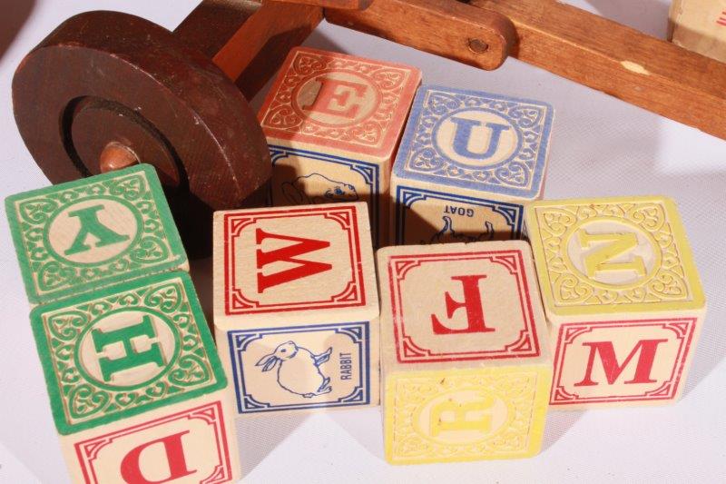 Vintage Wagon with Blocks and Globe Roller Skates