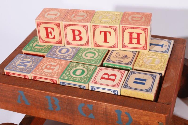 Vintage Wagon with Blocks and Globe Roller Skates