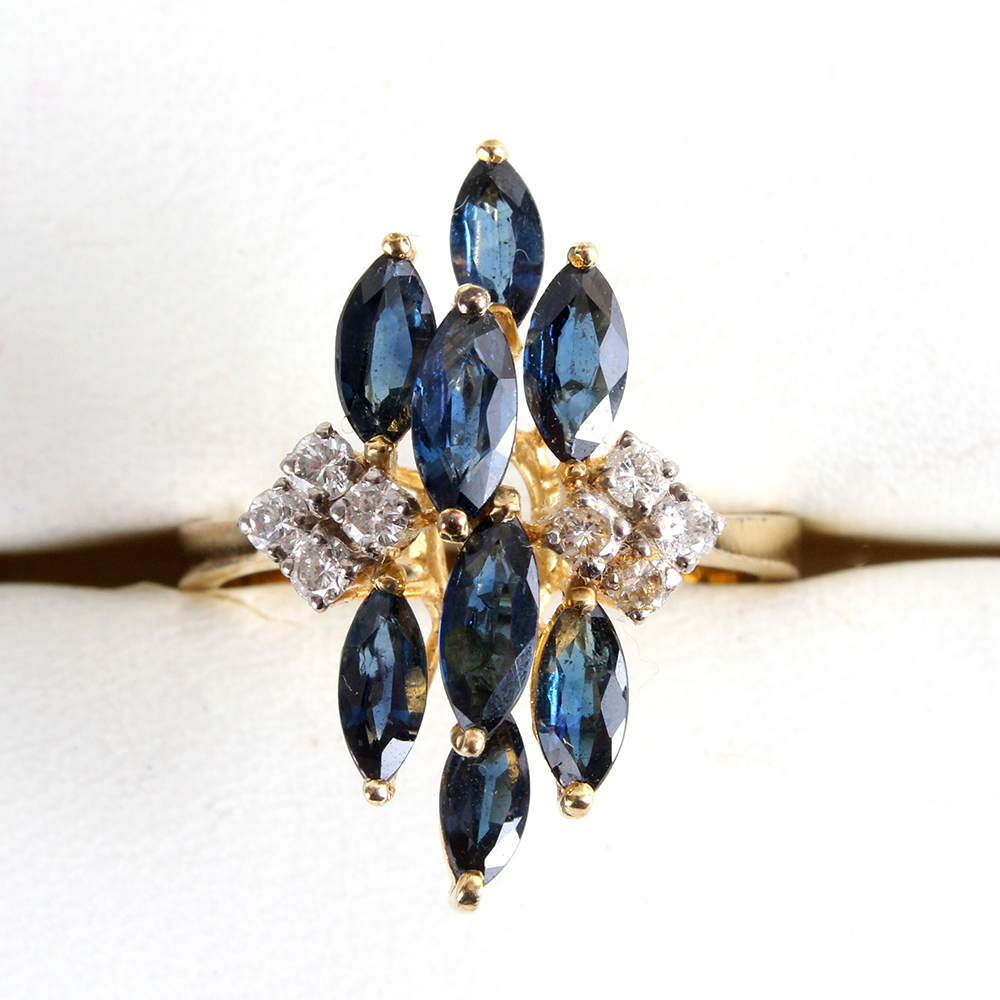 14K Yellow Gold Sapphire and Diamond Cocktail Ring