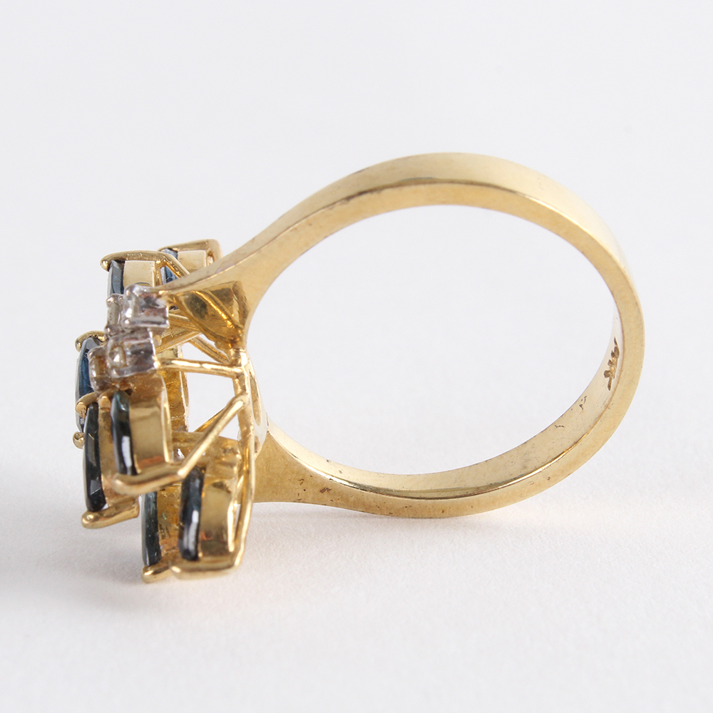 14K Yellow Gold Sapphire and Diamond Cocktail Ring