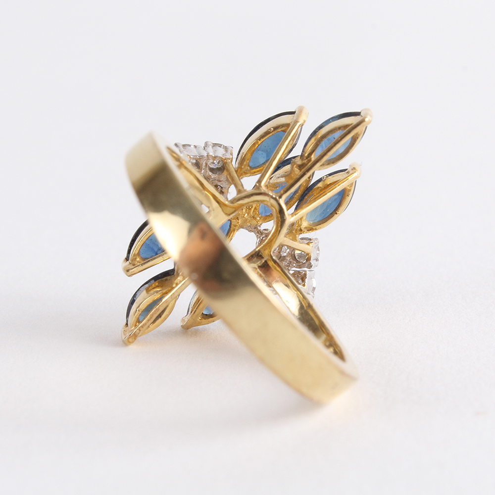 14K Yellow Gold Sapphire and Diamond Cocktail Ring