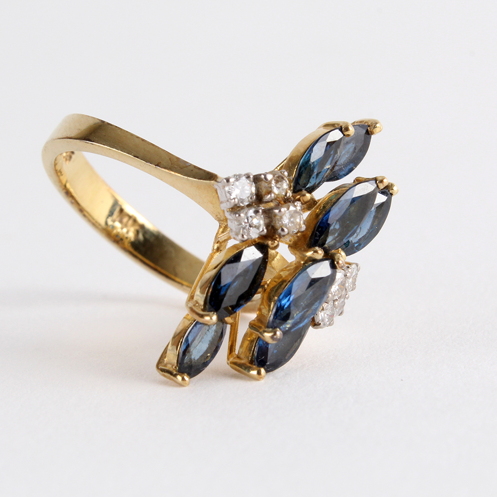 14K Yellow Gold Sapphire and Diamond Cocktail Ring