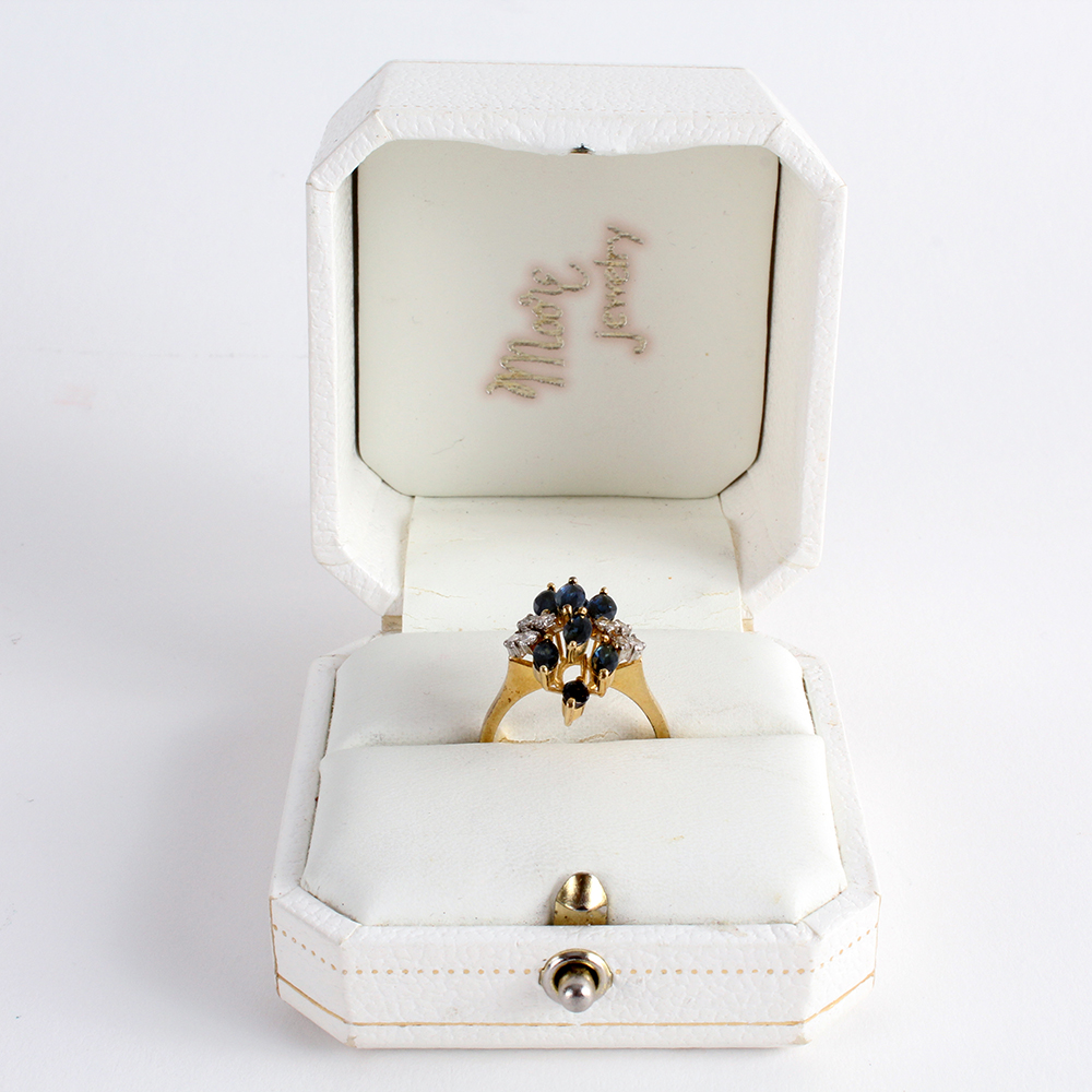 14K Yellow Gold Sapphire and Diamond Cocktail Ring