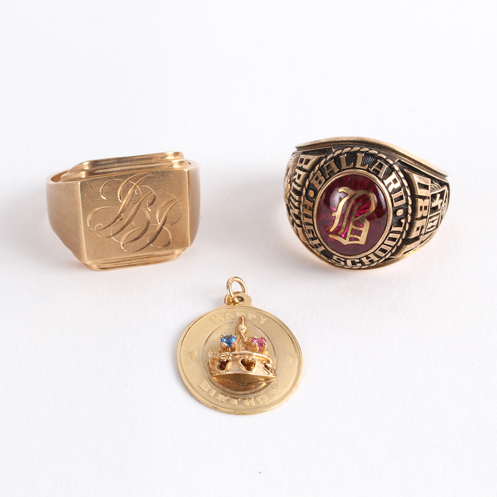 14K Gold Men's Ring, 10K Gold 1980 Ballard Class Ring, and 14K Gold Pendant