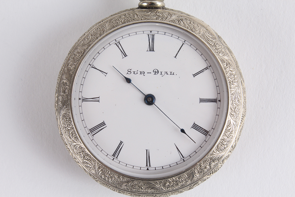 Vintage Sun-Dial Pocket Watch with Sterling Silver Chain