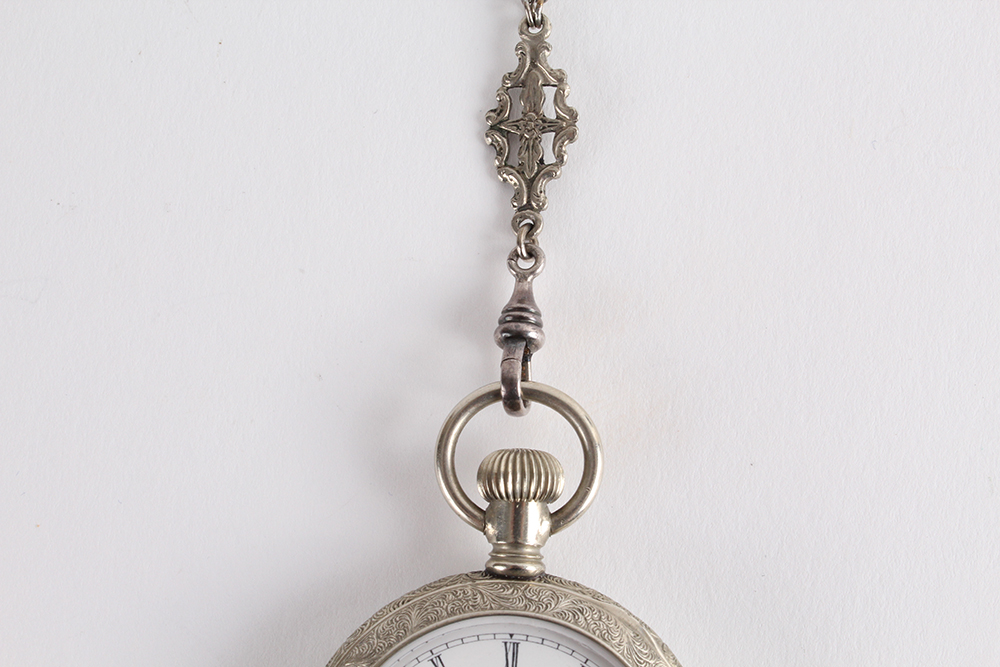 Vintage Sun-Dial Pocket Watch with Sterling Silver Chain