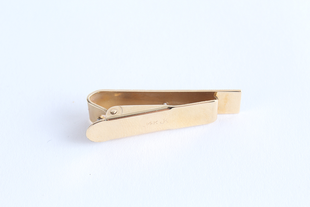 14K Yellow Gold Tie Clip and Tack with Central Diamonds