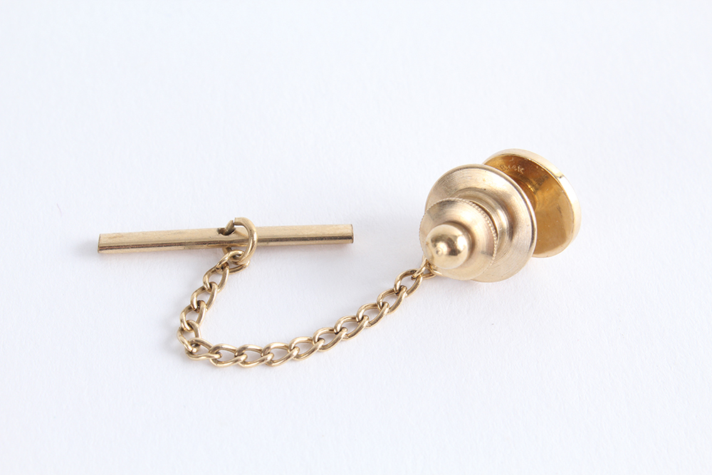 14K Yellow Gold Tie Clip and Tack with Central Diamonds