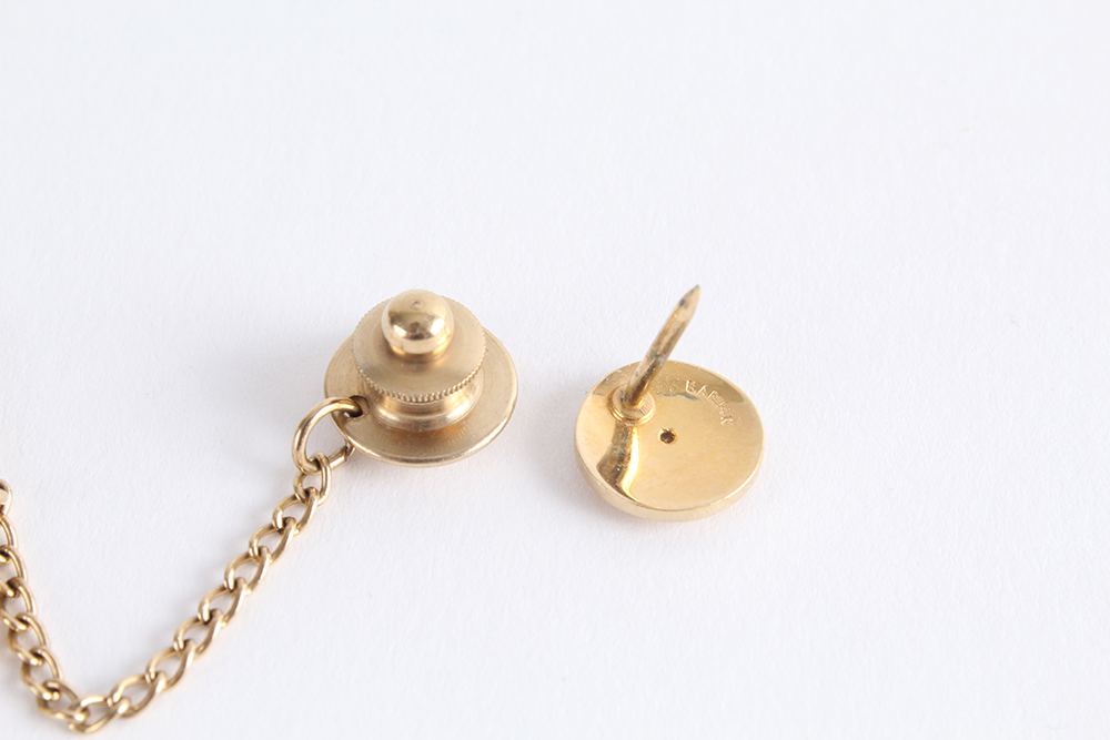 14K Yellow Gold Tie Clip and Tack with Central Diamonds