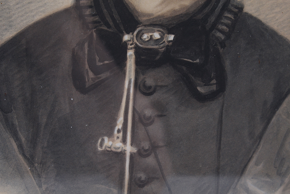 Antique Framed Black and White Watercolor Portraits