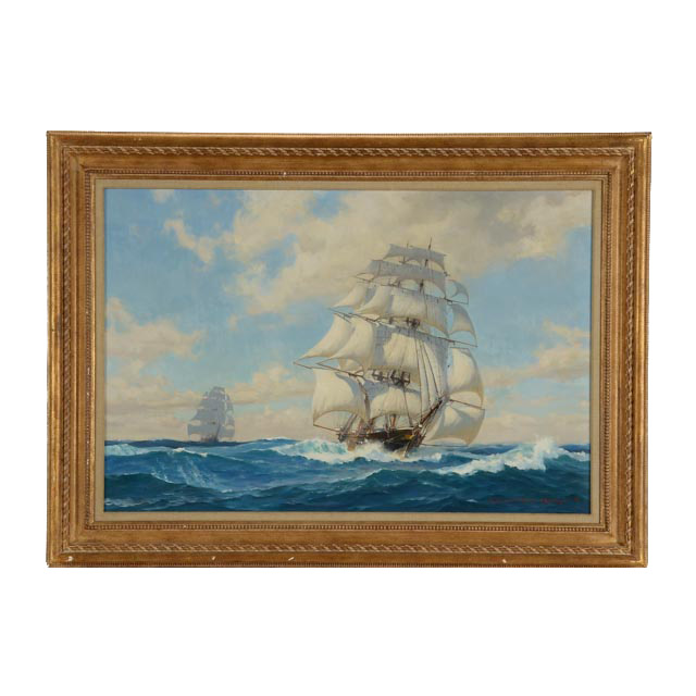 Robert Oliver Skemp Nautical Oil Painting "Clipper Race"