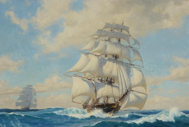 Robert Oliver Skemp Nautical Oil Painting "Clipper Race"