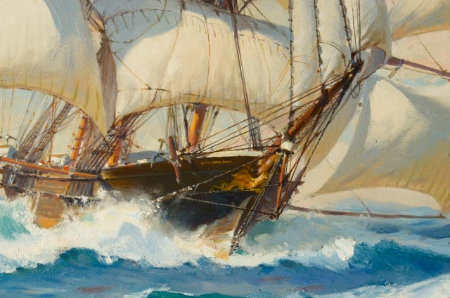 Robert Oliver Skemp Nautical Oil Painting "Clipper Race"