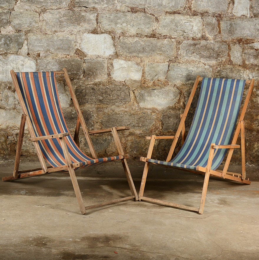 Vintage Striped Folding Beach Chairs