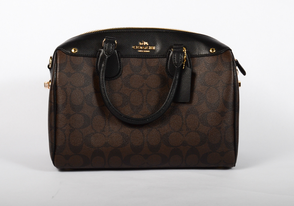 Coach Signature Black and Brown Leather Bennett Satchel