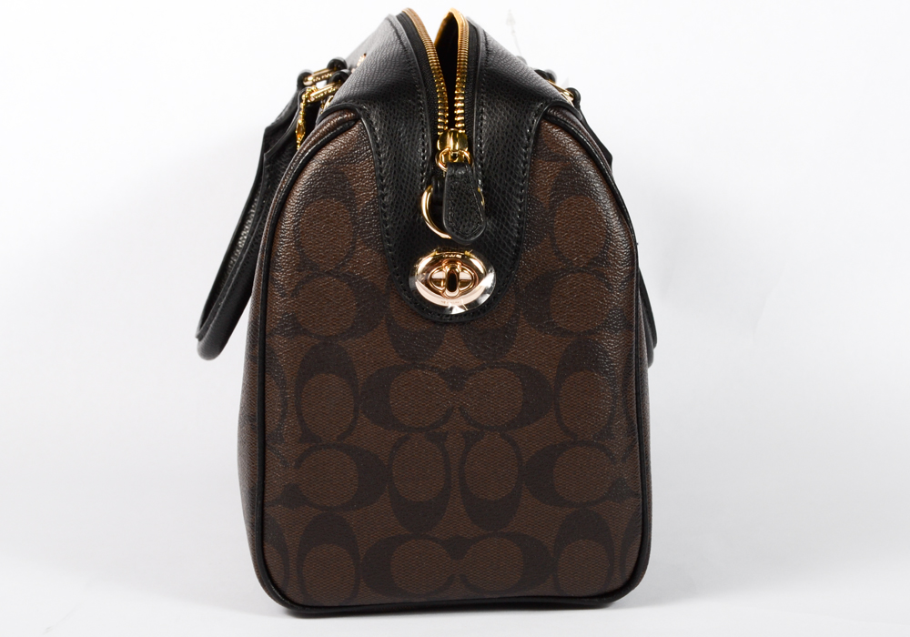 Coach Signature Black and Brown Leather Bennett Satchel