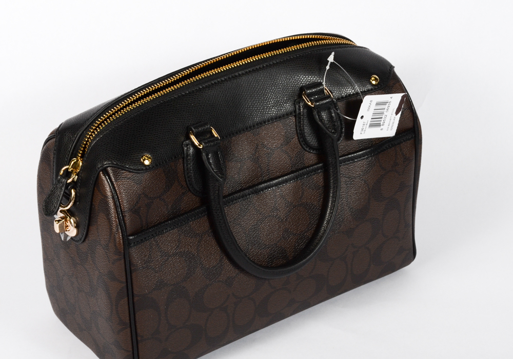 Coach Signature Black and Brown Leather Bennett Satchel