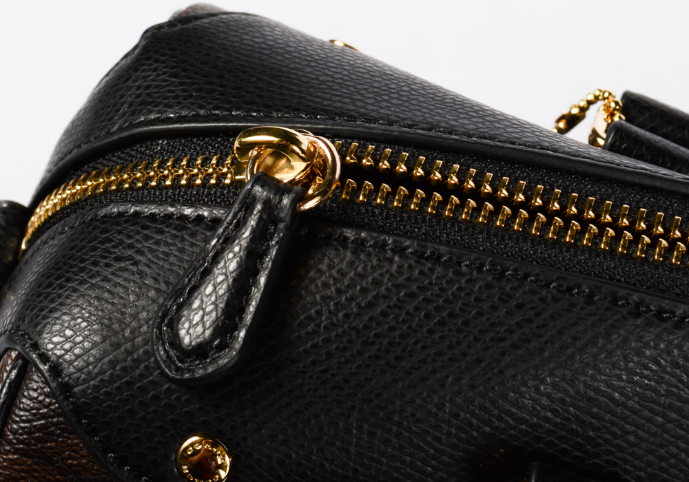 Coach Signature Black and Brown Leather Bennett Satchel