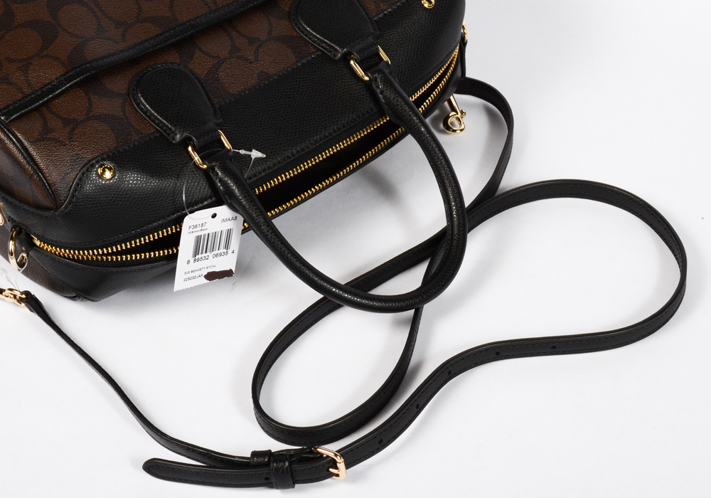 Coach Signature Black and Brown Leather Bennett Satchel