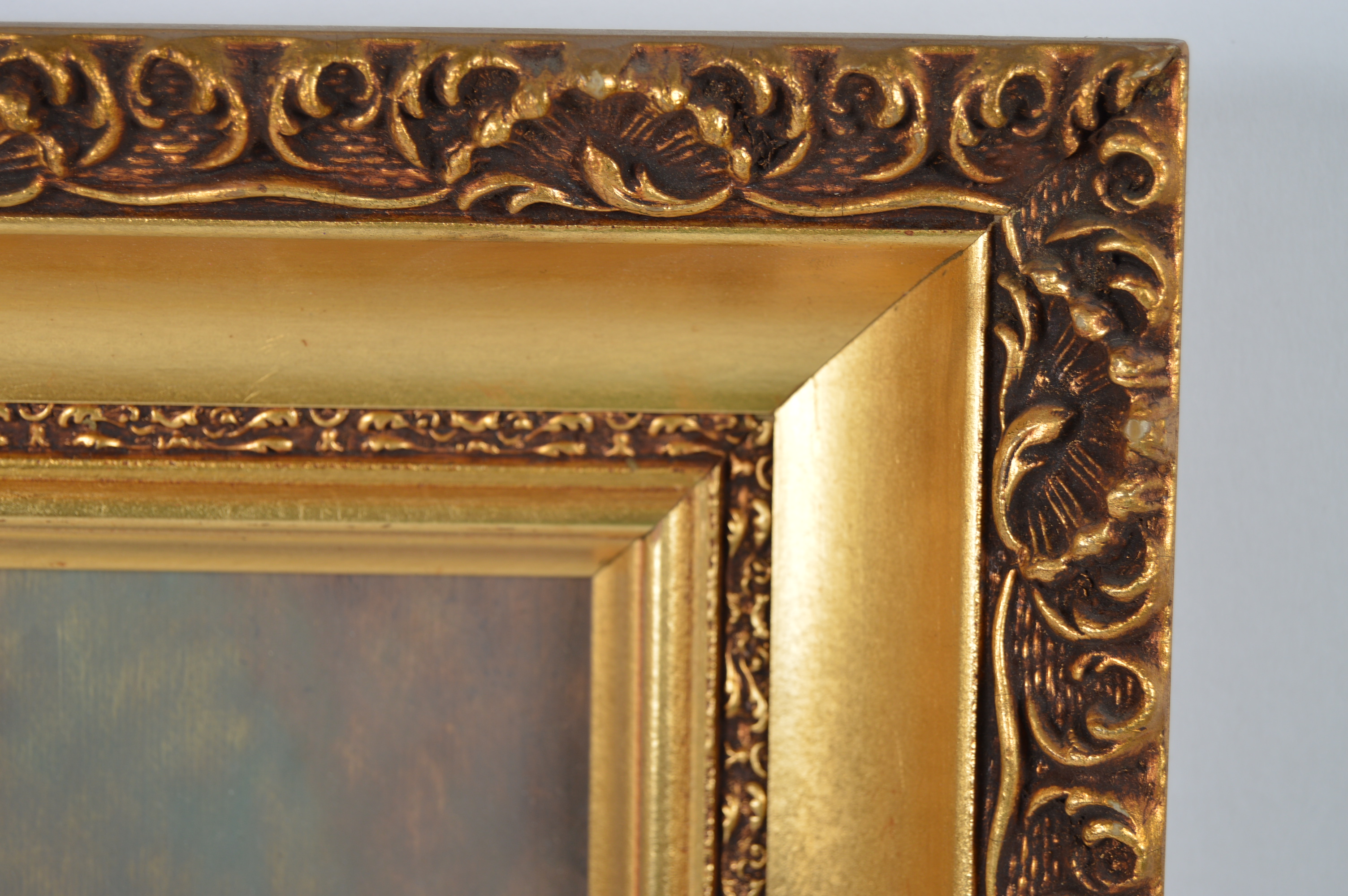 Vintage Gilt Framed Paintings and Oval Wall Mirror