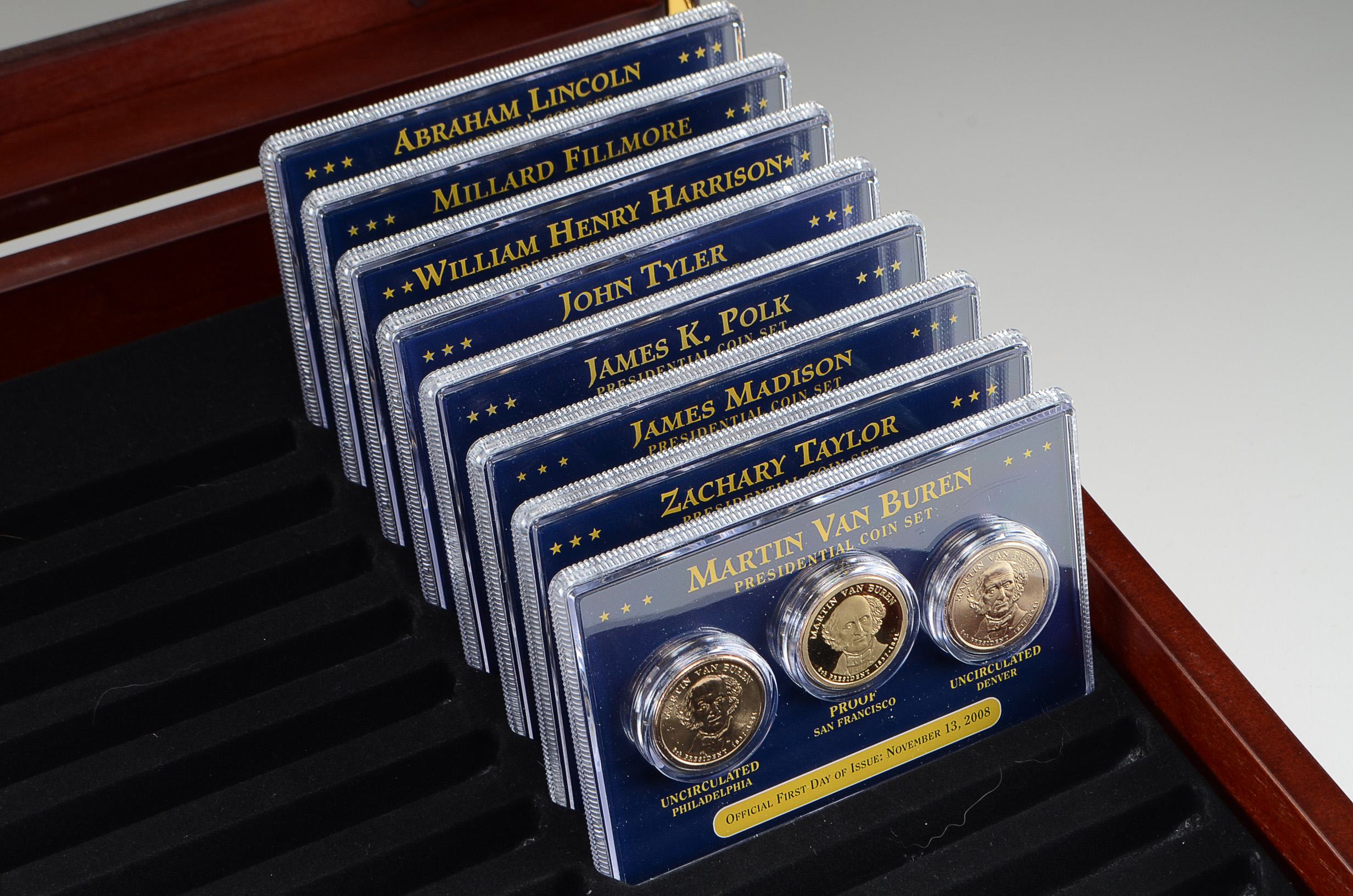 Presidential Dollar Coin Set in Wooden Display Case