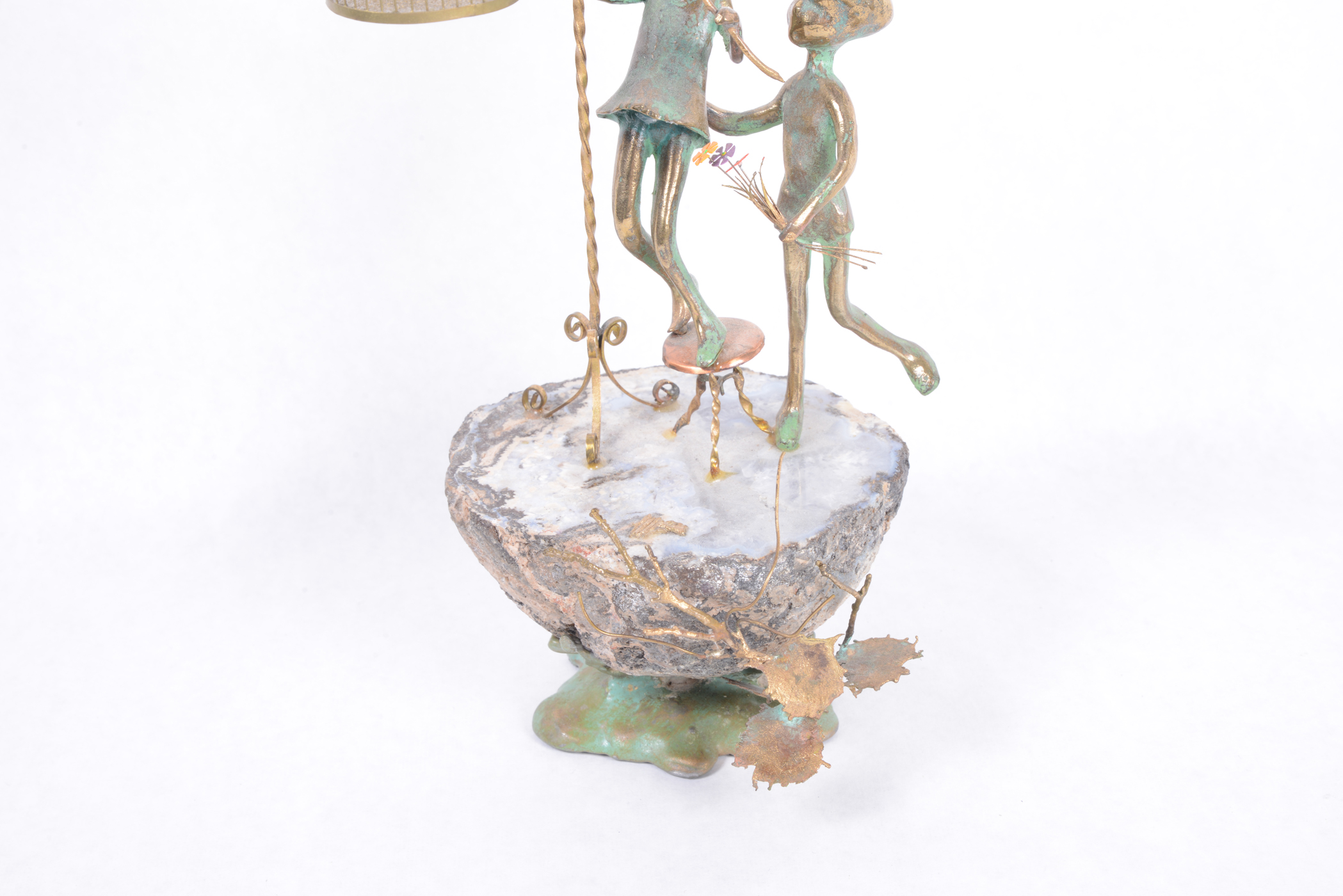 1971 Malcolm Moran Bronze Sculpture of Two Children and a Bird