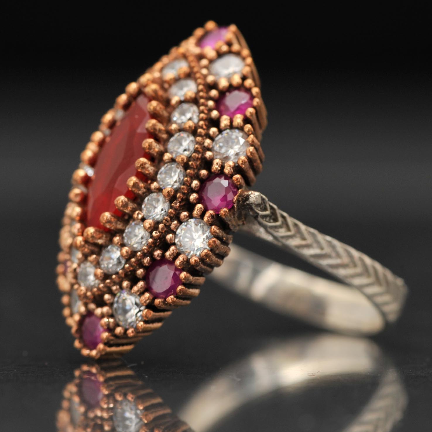 Sterling and Synthetic Stone Ring