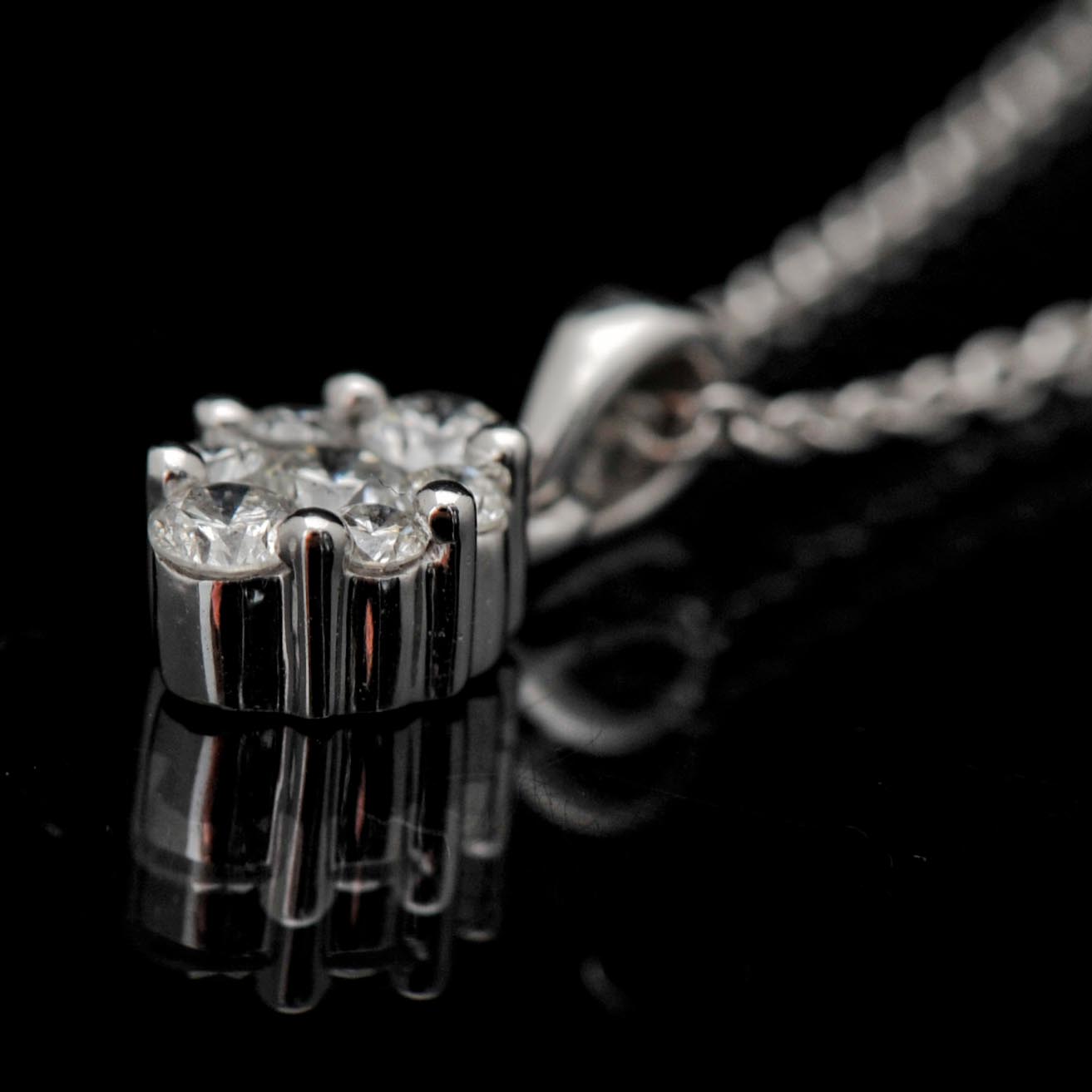 14k White Gold Diamond Pendant with 18k White Gold Chain