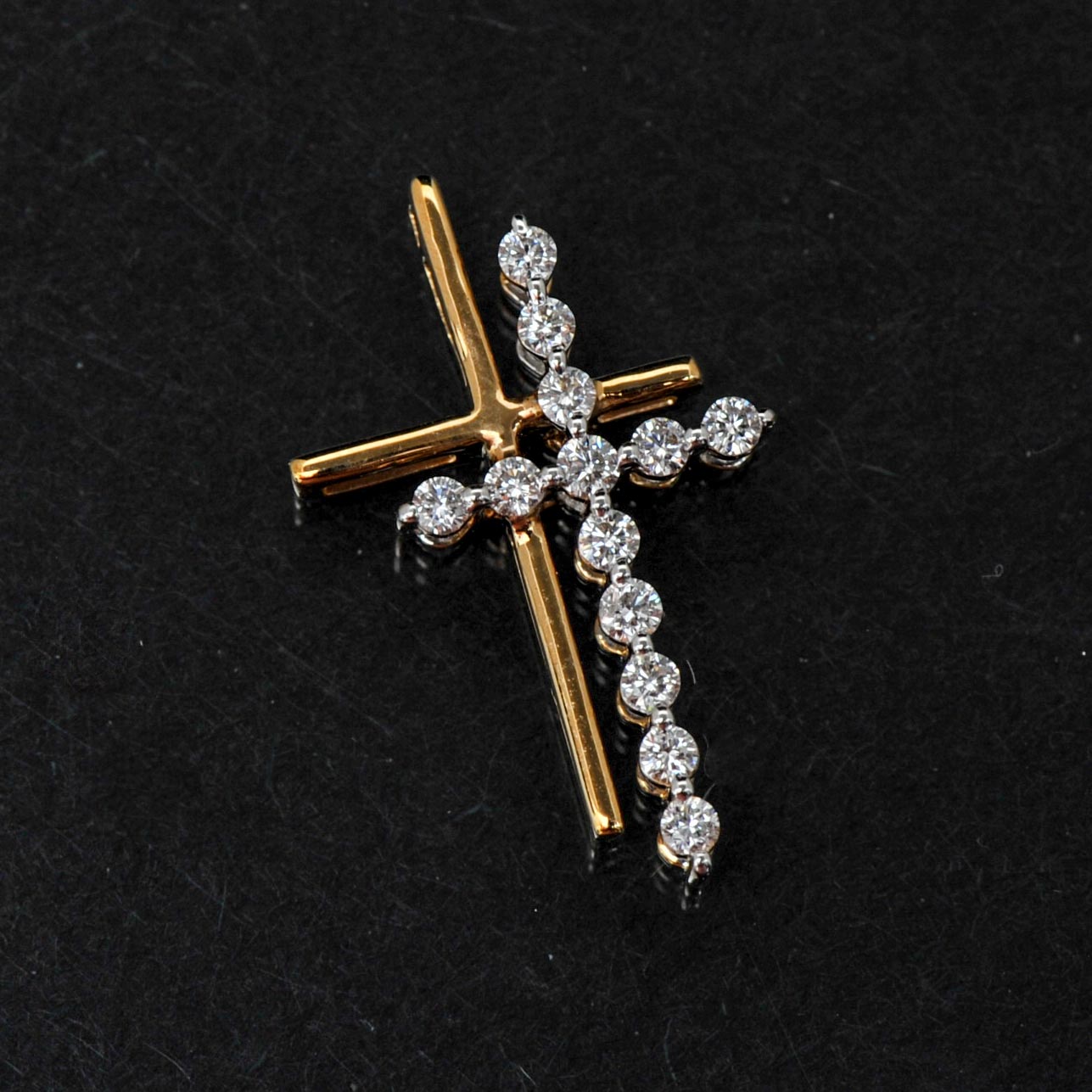 14k Yellow Gold Diamond Cross Pendant