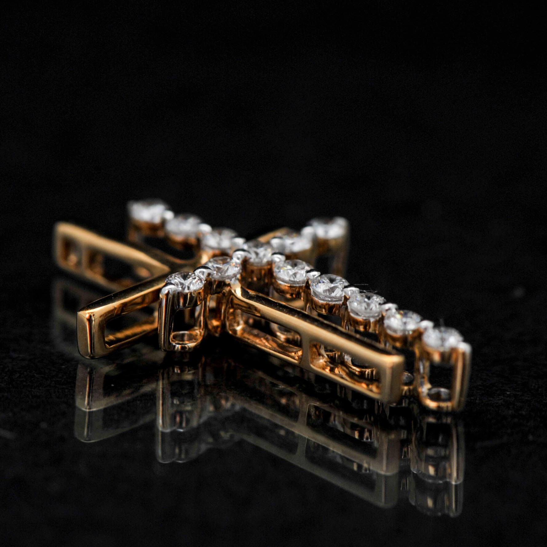 14k Yellow Gold Diamond Cross Pendant