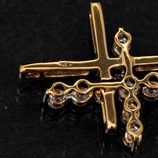 14k Yellow Gold Diamond Cross Pendant
