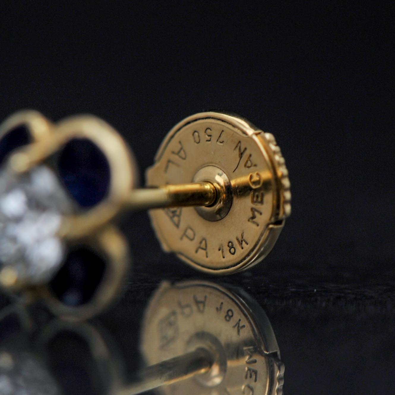 18k Yellow Gold Diamond and Enamel Earrings