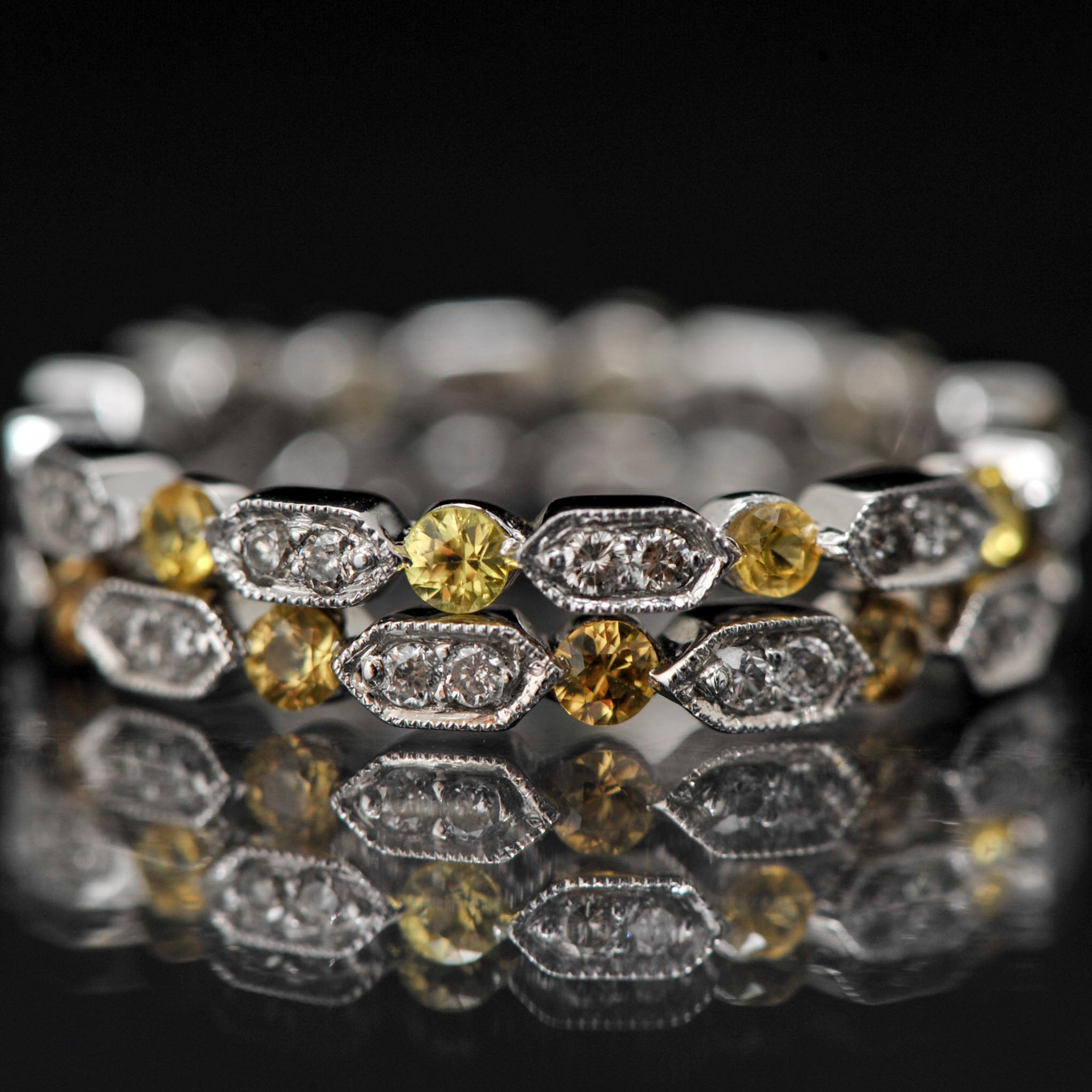 18k White Gold Yellow Sapphire and Diamond Bands