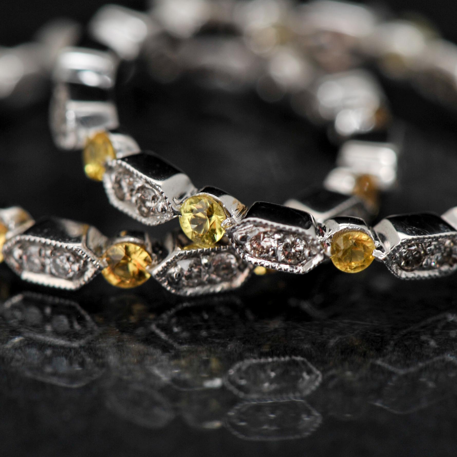 18k White Gold Yellow Sapphire and Diamond Bands