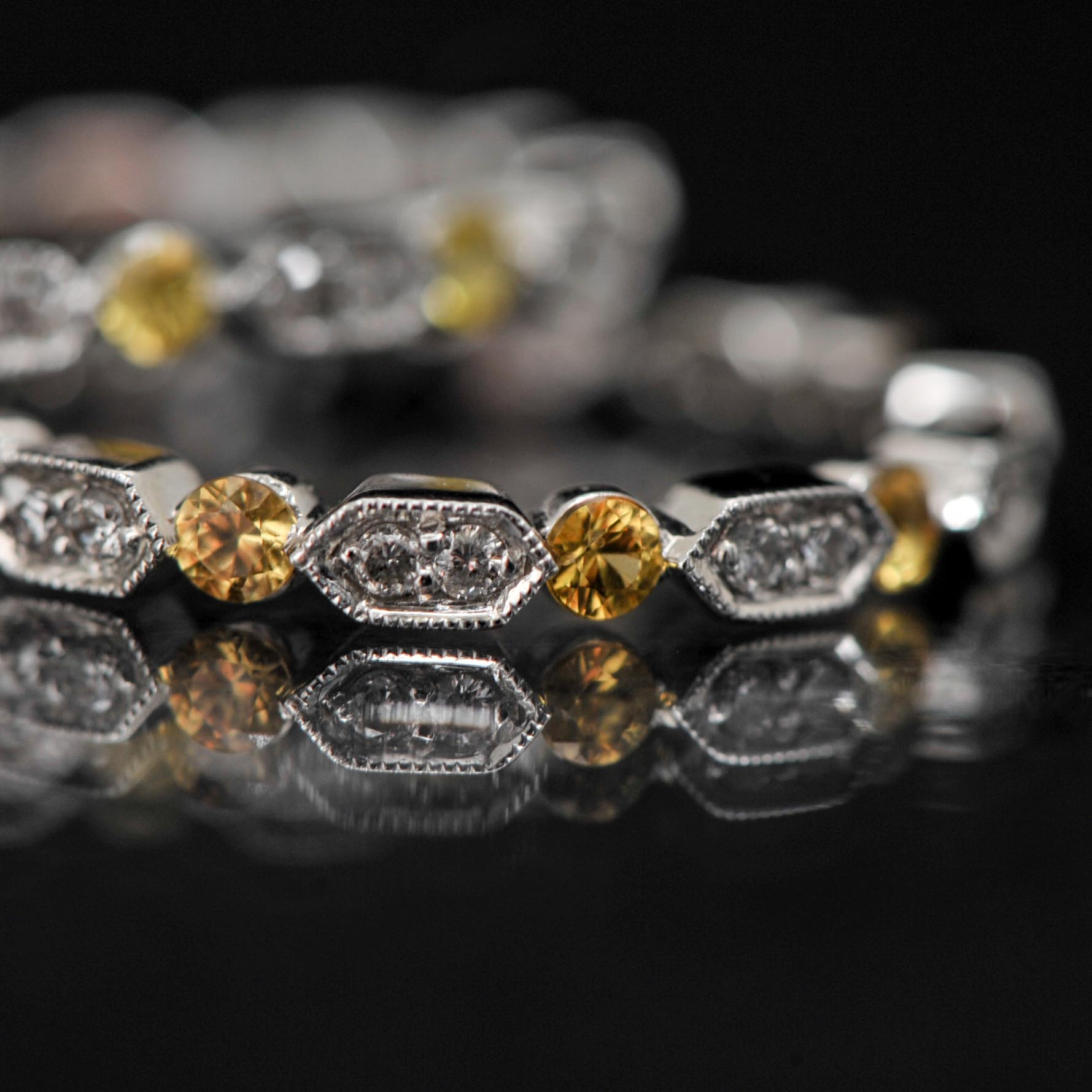 18k White Gold Yellow Sapphire and Diamond Bands