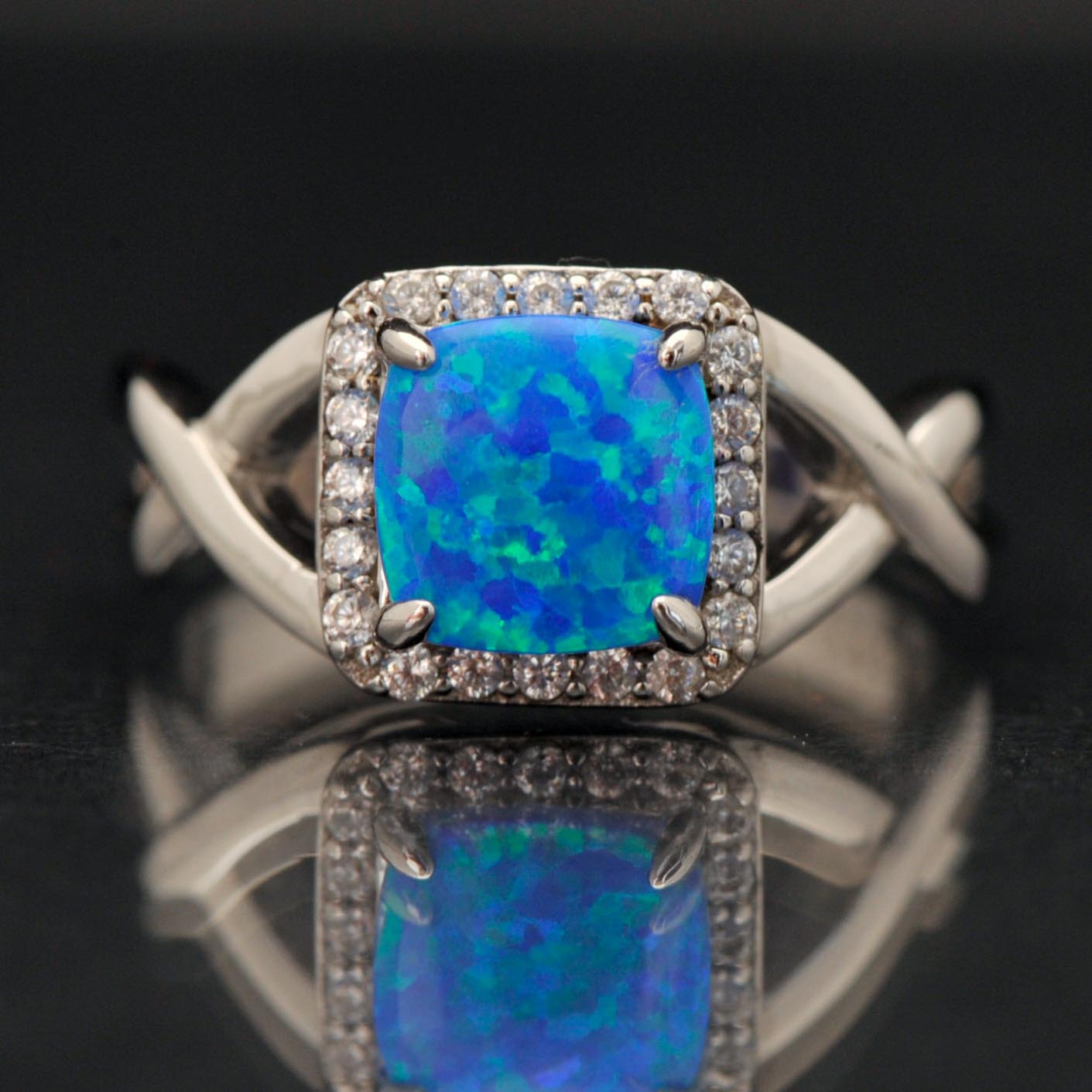 Sterling Silver and Synthetic Blue Opal Ring
