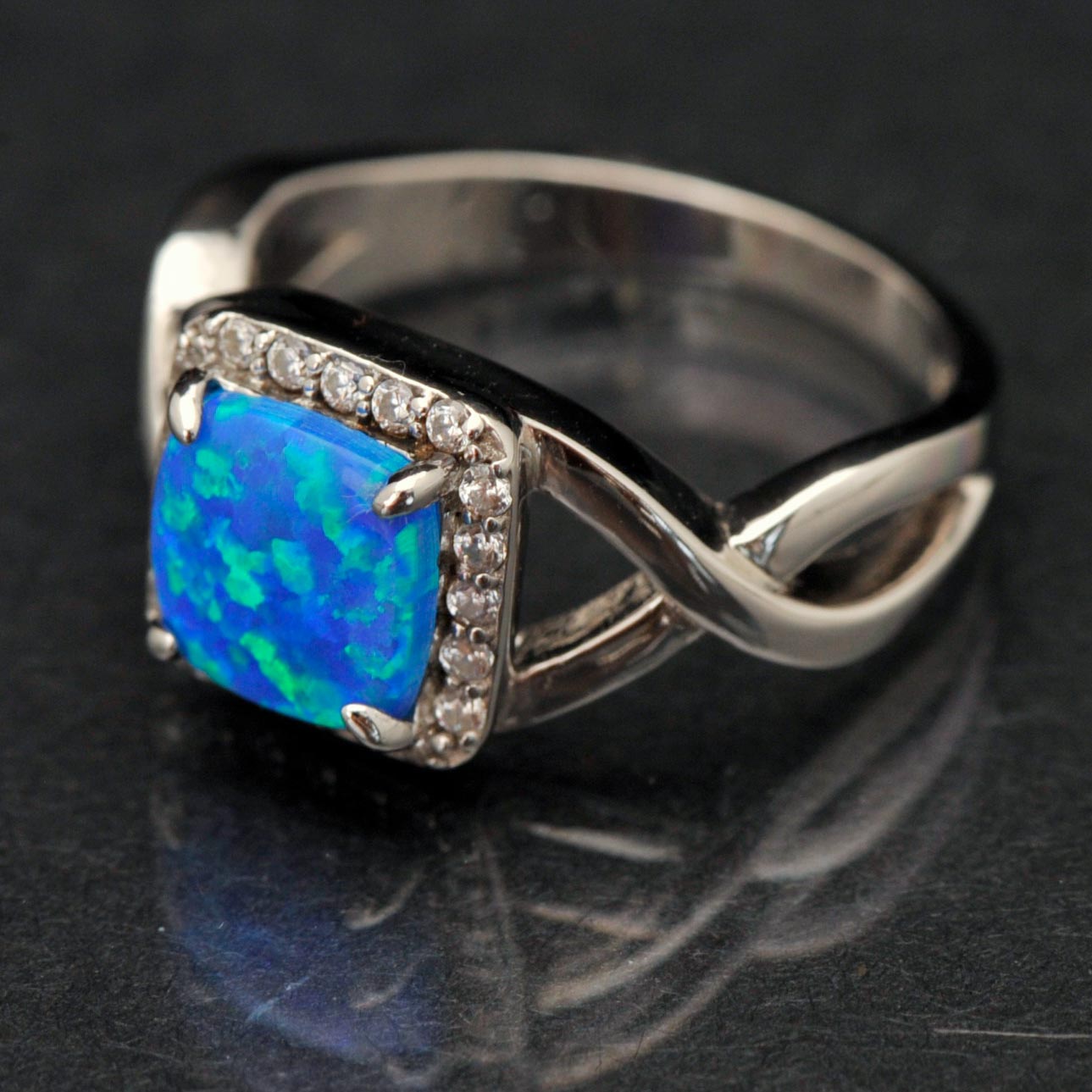 Sterling Silver and Synthetic Blue Opal Ring