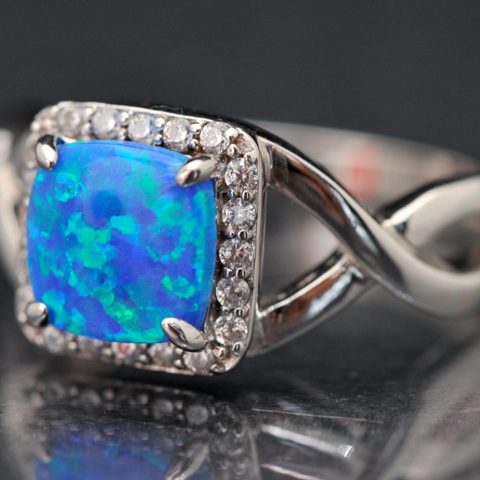 Sterling Silver and Synthetic Blue Opal Ring