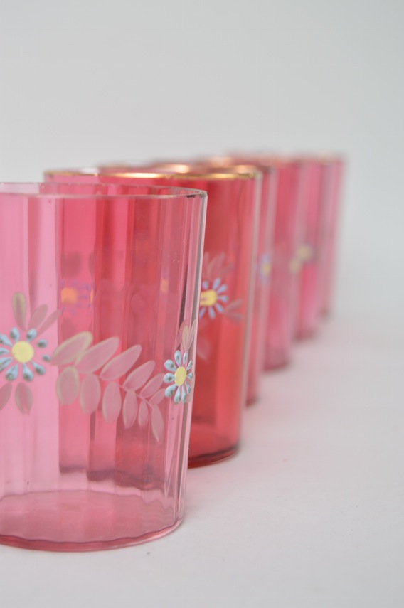 Cranberry Glass Pitcher and Tumblers