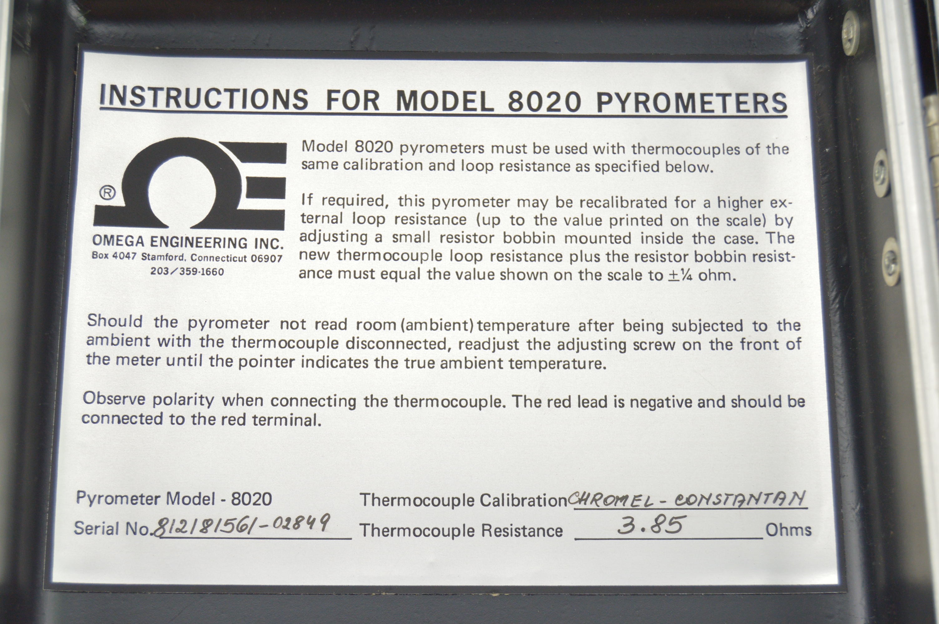 Omega Pyrometer Model 8020