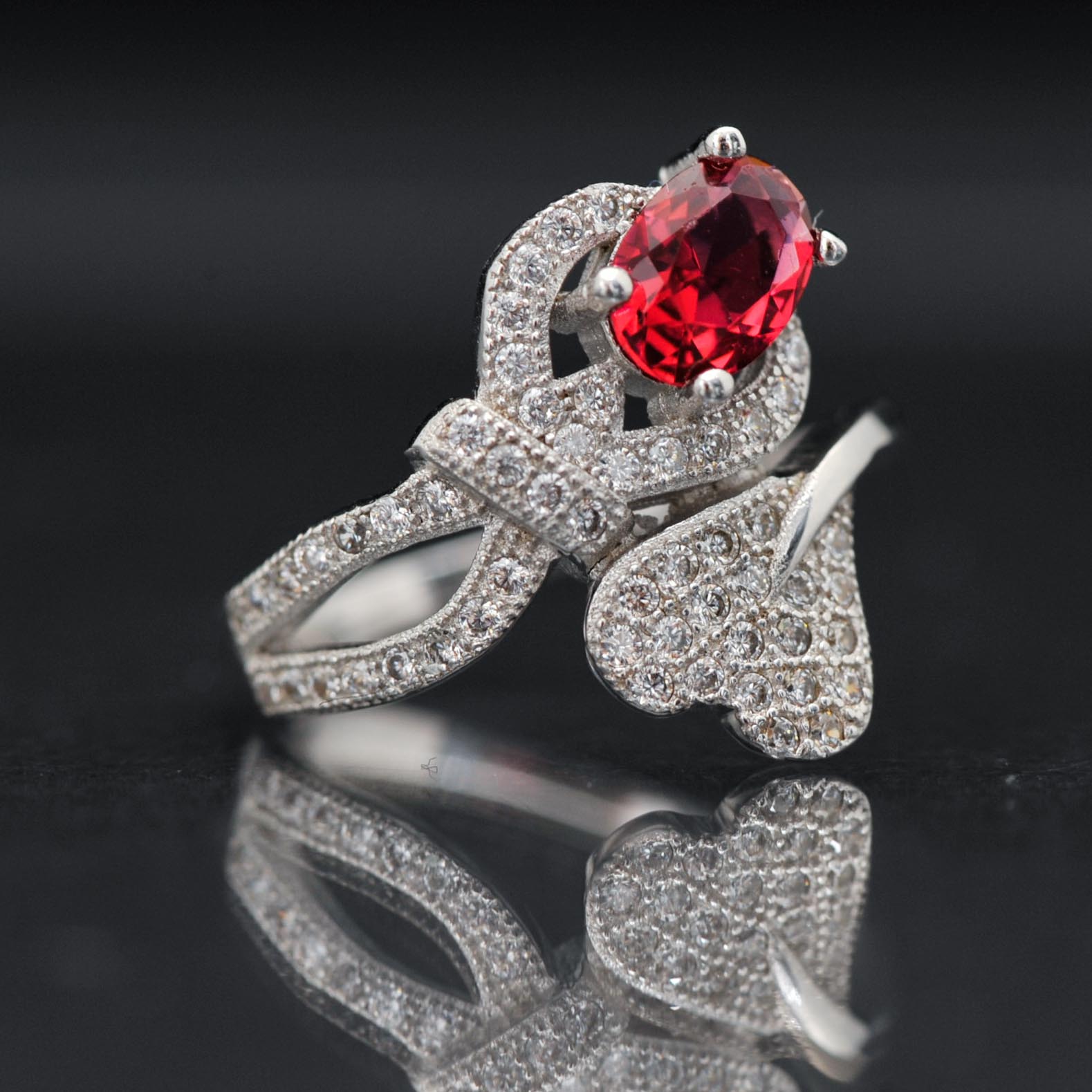 Sterling Silver and Synthetic Stone Bypass Ring