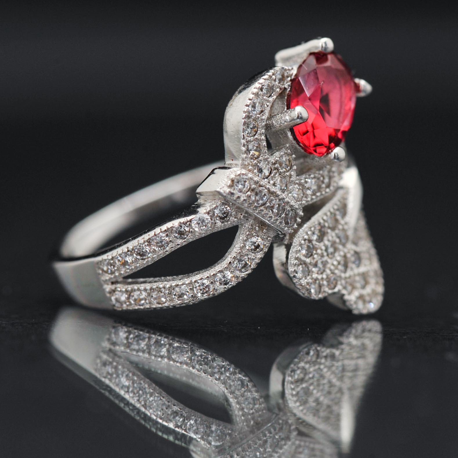 Sterling Silver and Synthetic Stone Bypass Ring