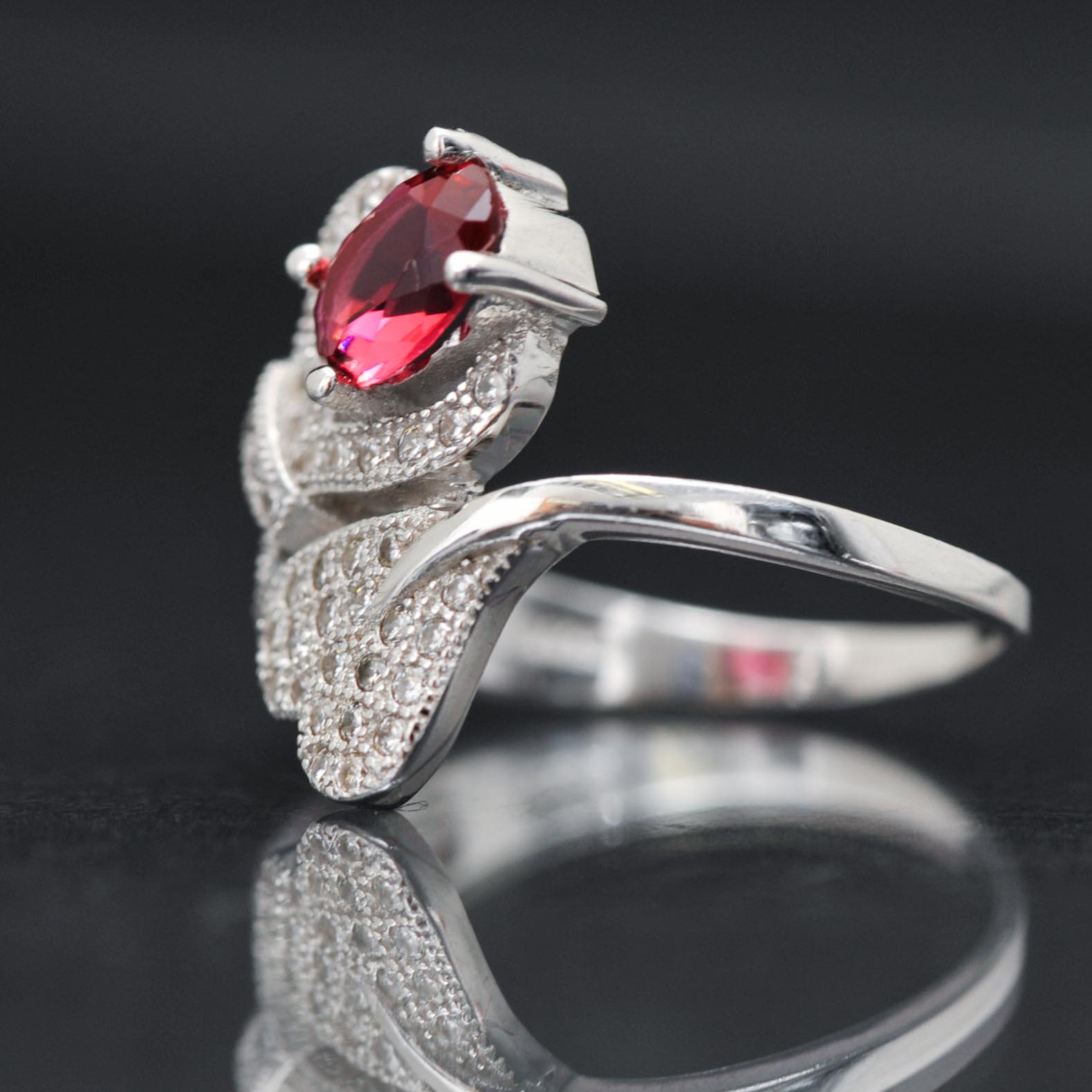 Sterling Silver and Synthetic Stone Bypass Ring
