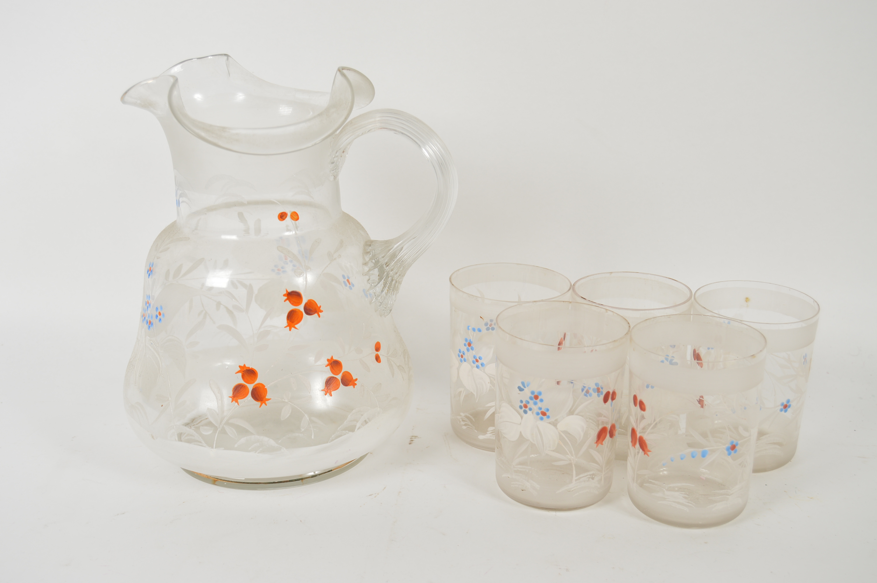 Glass Etched Pitcher and Beverage Glasses