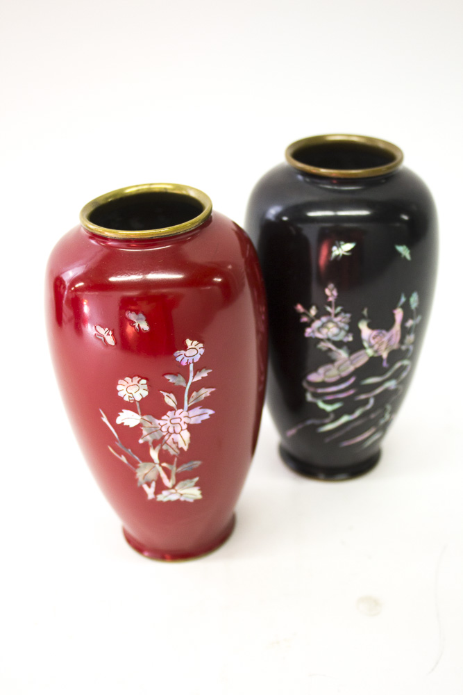 Brass Enamel Mother of Pearl Vase Collection